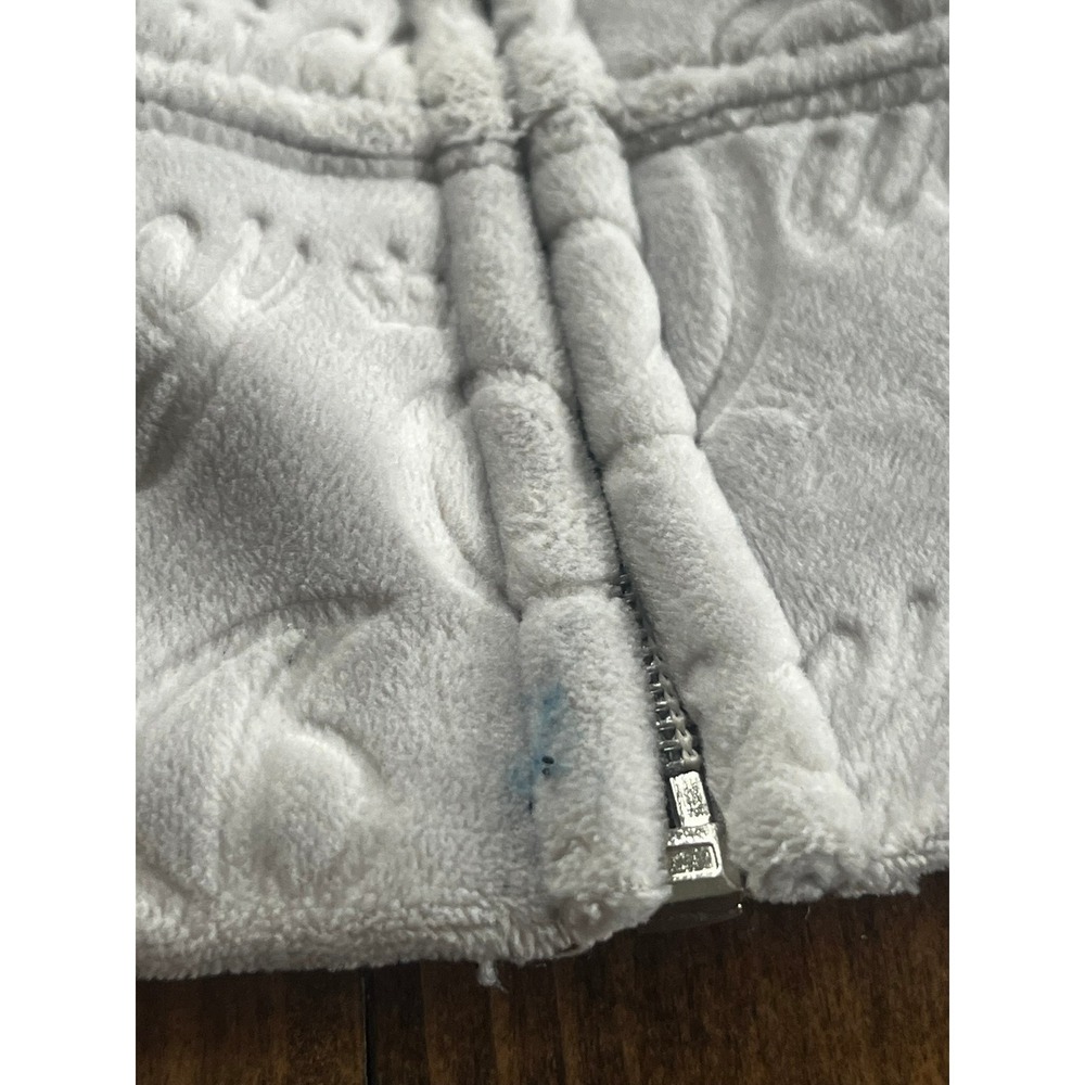 Juicy Couture Velour Zip Up Hoodie Grey Embossed All‎ Over Logo Y2K Size L - Picture 7 of 8